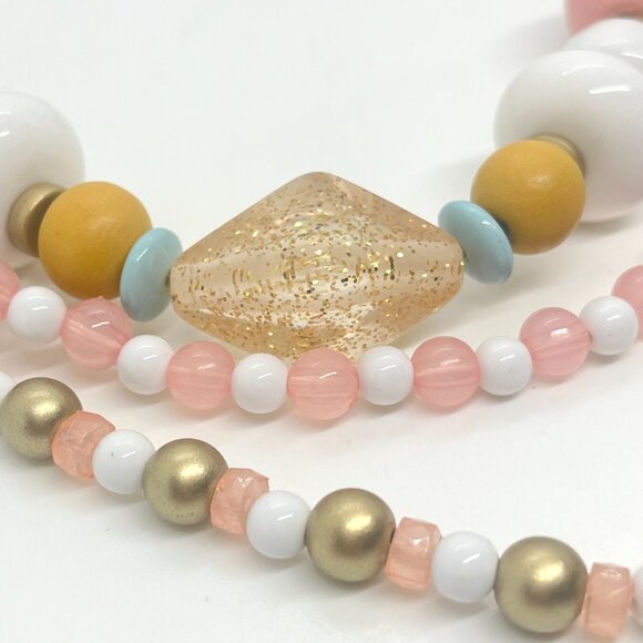 PLUNDER MULTI STRAND LAYER POP ART NECKLACE BEADS STRIPE PENDANT ORANGE PINK - Picture 10 of 16